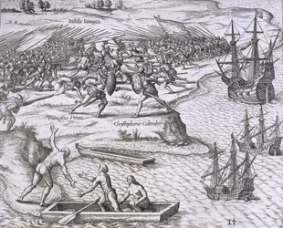 Battle in Jamaica between Christopher Columbus and Francisco Poraz, 1504, from 